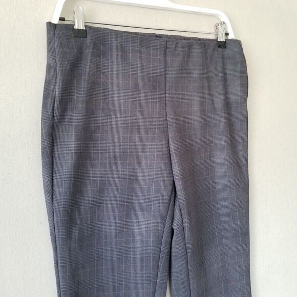 Tahari Faux Suede Pants Pull On Slim Leg Gray Plaid Size M Tummy Control New - Picture 2 of 11